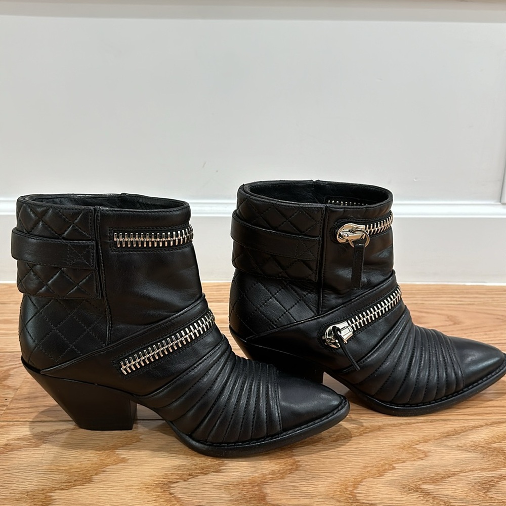 Giuseppe Zanotti Quilted Leather Combat Moto Boots w/ Silver Zippers Olinda Sz 7